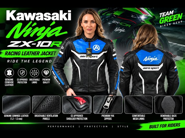 Kawasaki Ninja ZX 10R Racing Leather Jacket CUSTOM MADE MOTORBIKE
