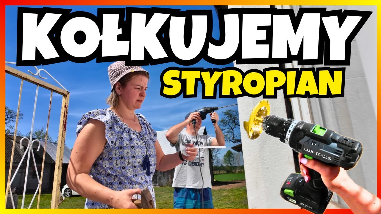 Pierwszy RAZ w ŻYCIU kołkujemy STYROPIAN, a później próbujemy ustawić płotek przy stodole !!!