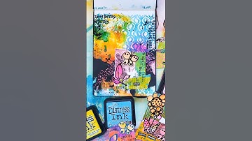Colorful Art Journal Page with Distress Inks, Stencils and Stamps with #collagefodder
