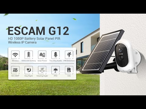 escam g12 1080p full hd outdoor rechargeable battery solar panel pir alarm wifi camera