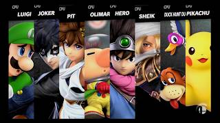Luigi VS Joker VS Pit VS Olimar VS Hero VS Sheik VS Duck Hunt Duo VS Pikachu Smash Bros Ultimate