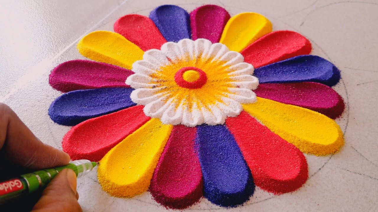 Multocolored Rangoli Very Simple Creative Multicolored rangoli design for Diwali || Navratri ...