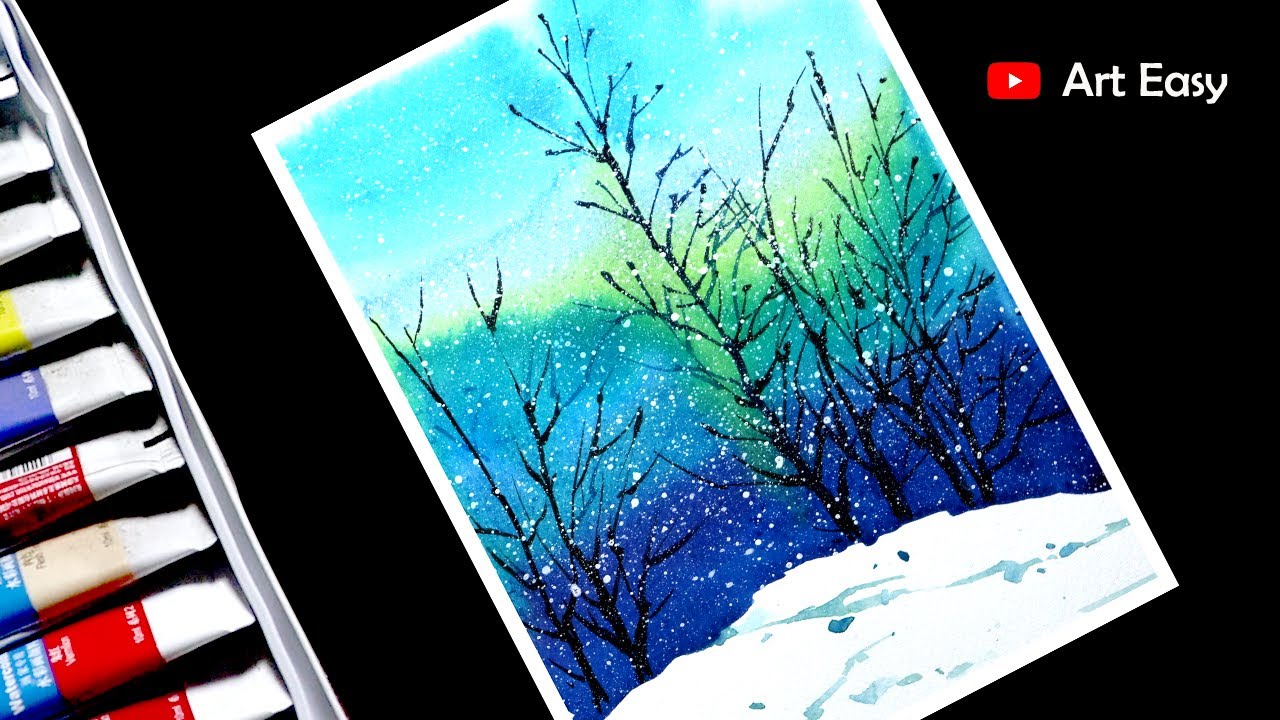 Winter Scene Drawing Very Easy Water Color Painting YouTube