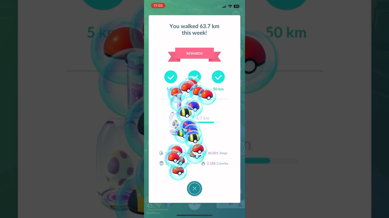 May 27, 2024 • Weekly Adventure Sync Rewards • 63.7KM • Pokemon Go 