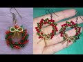 How to make christmas Wreath beaded earrings- simple & easy😍-طريقة عمل اقراط / حلقات الكريسماس