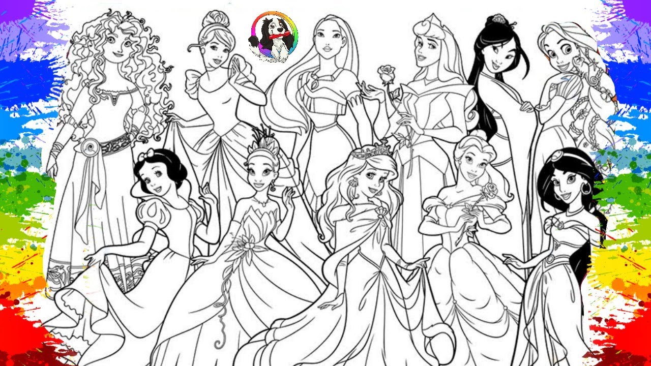 Pintar Princesas da Disney Desenhos animados Video infantil Para meninas  crianças Colorir desenhos 