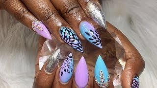 Watch me Work | Purple and Blue Ombré Nails | Acrylic Nails | Floral Abstract Nail Art Design