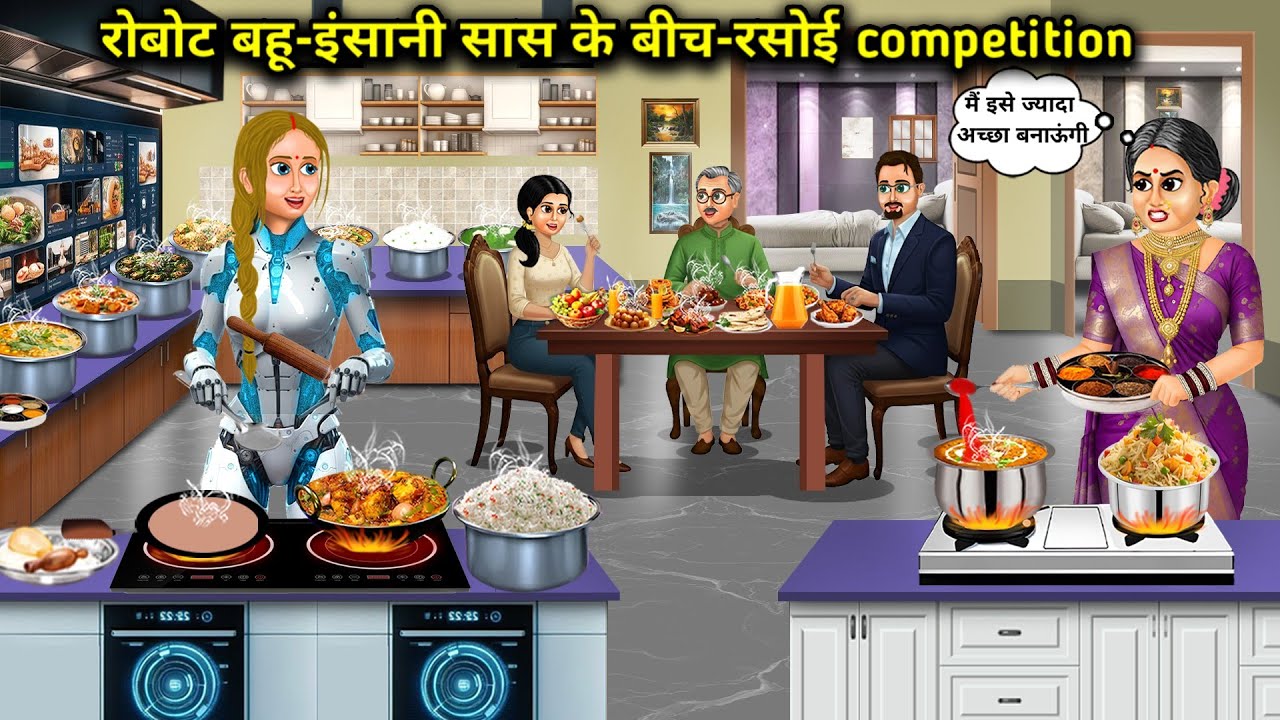 रोबोट बहू-इंसानी सास के बीच-रसोई competition||Kitchen competition between robot daughter-in-law and 