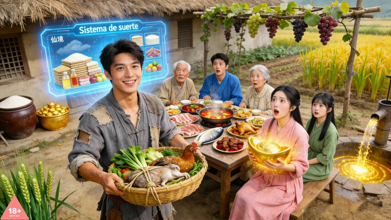 Renací cuñado mimado en hambruna. Sistema de suerte: comida infinita… ¡familia rica y a carne！