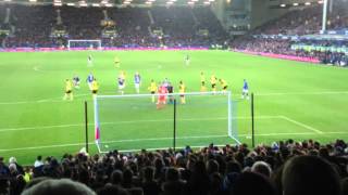 Kevin Mirallas Scores His Penalty. Everton 2, Dagenham and Redbridge 0