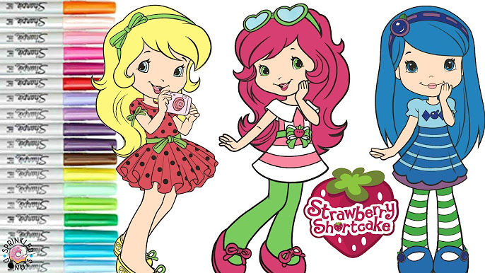 Strawberry Shortcake and Friends Coloring Book Pages with Young Strawberry  and Pupcake 