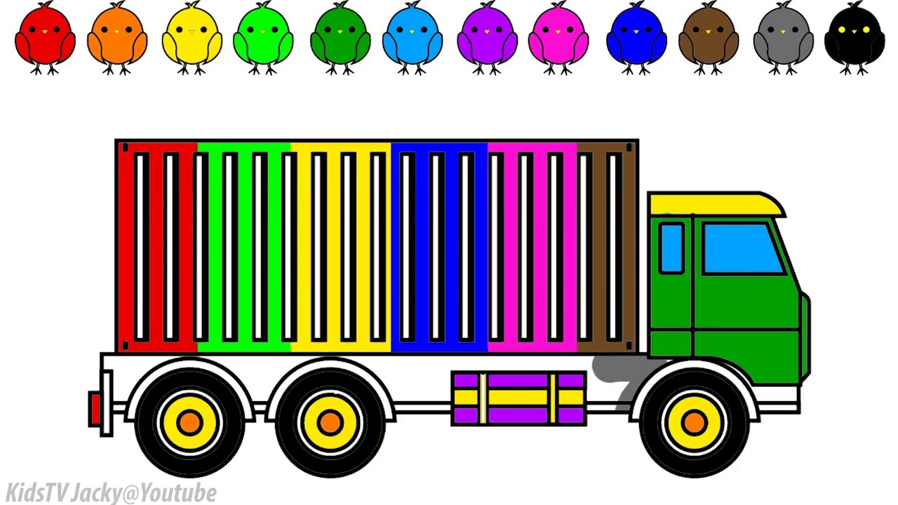 P1 - Learn colors with container truck coloring pages, Car Coloring