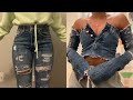 transforming jeans into off shoulder top | easy diy upcycling