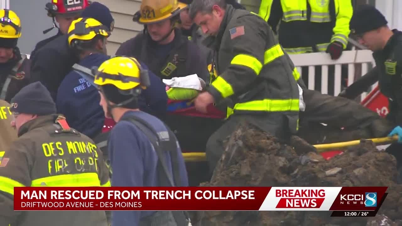Crews free worker from trench that collapsed in Des Moines
