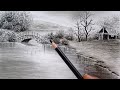 landscape drawing of a water lake with a hut// Pencil drawing//