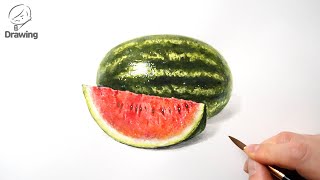 [그림 그리기] 수박 수채화 기초 / 과일 정물 개체묘사 / How to Draw Watermelon / Watercolor Fruits Painting