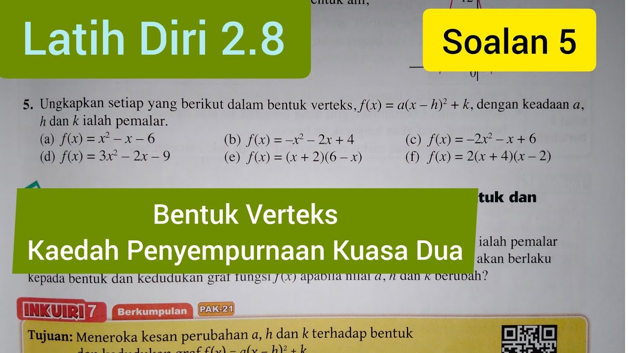 F4 C2  FUNGSI KUADRATIK LATIH DIRI 2.8  SOALAN 5  BUKU TEKS KSSM