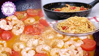 Espagueti con Camarones al Ajillo en Salsa de Vino Blanco - Shrimp Scampi