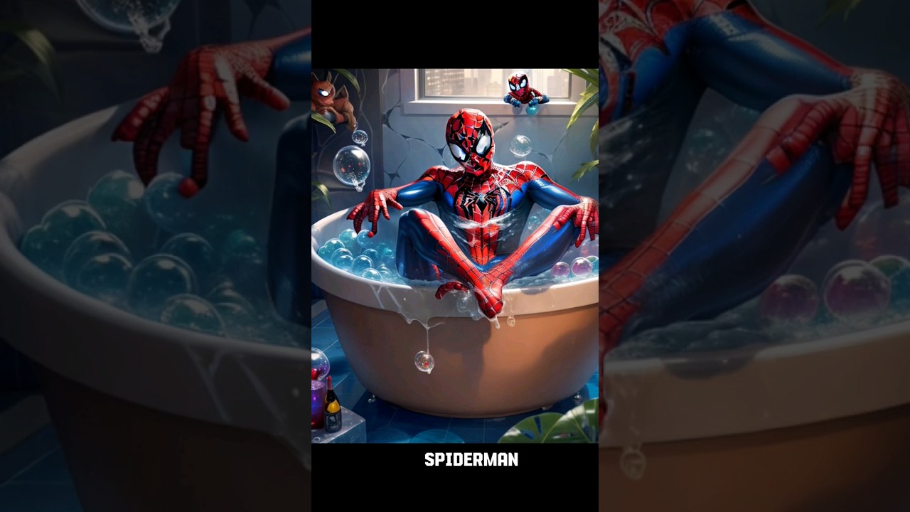 Spiderman, scarlet witch, hercules, hercules, captain america lounging in a tub of fragrant bubbles