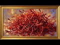 Saffron Threads Still Life | Gold Frame TV Art | Luxury Spice Painting - 2 Scenes