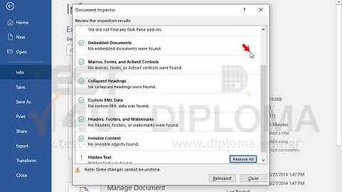 Remove all hidden metadata or personal information which are included in the current document.