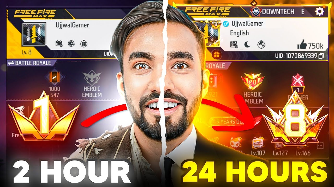 I Transform TECHNO GamerZ NOOB I'D into PRIME 8 LvL I'D in 24 HOUR 😱- FREE FIRE 🔥