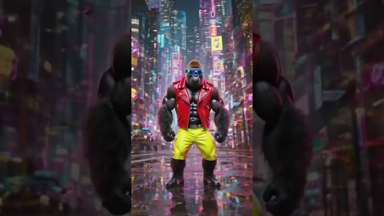 Handsome orangutans dancing on the street 