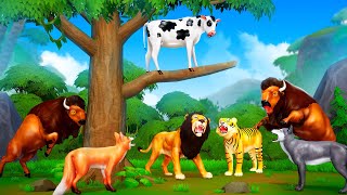 Wild Life: Baby Cow Rescue | Wild Animals vs Jungle Animals | Lion Tiger vs Elephant Hippo | ARBS