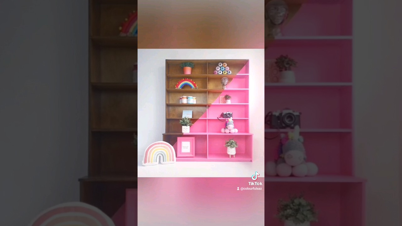 Neon pink colour block geometric shelves upcycle 