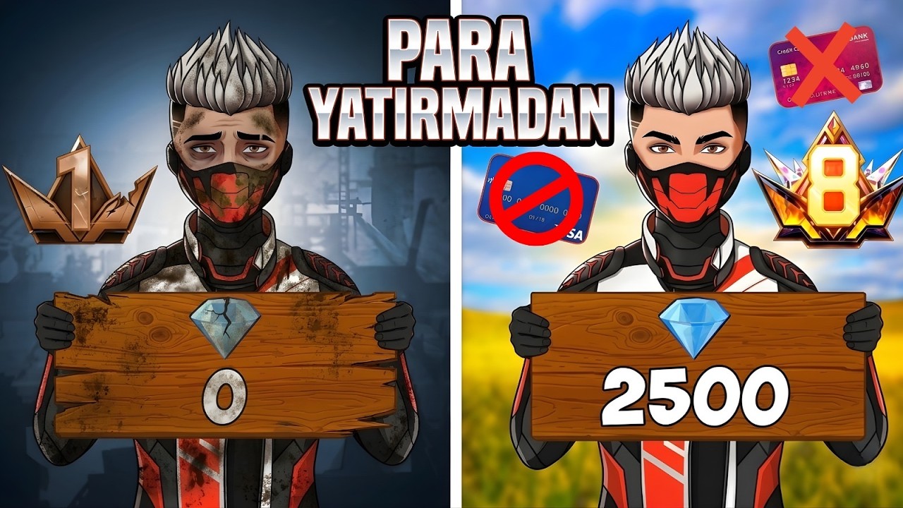BOT HESABA 0 ELMASLA BAŞLADIM 2500 ELMAS KAZANDIM ! 😱(Challenge) - Free Fire