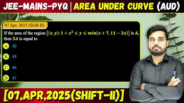 JEE Mains 2025 PYQ | If the area of the region {(x, y): 1 + x2 min{x + 7,11 - 3x}} is A,then
