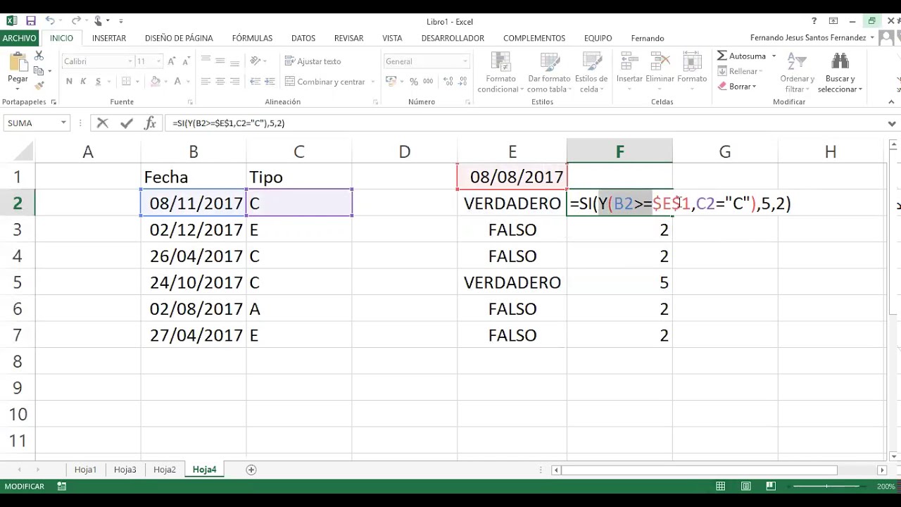 Ejemplo De La Función Si En Excel Youtube