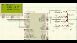 Time Recordable Stop Watch on Proteus, that can record upto 4 values