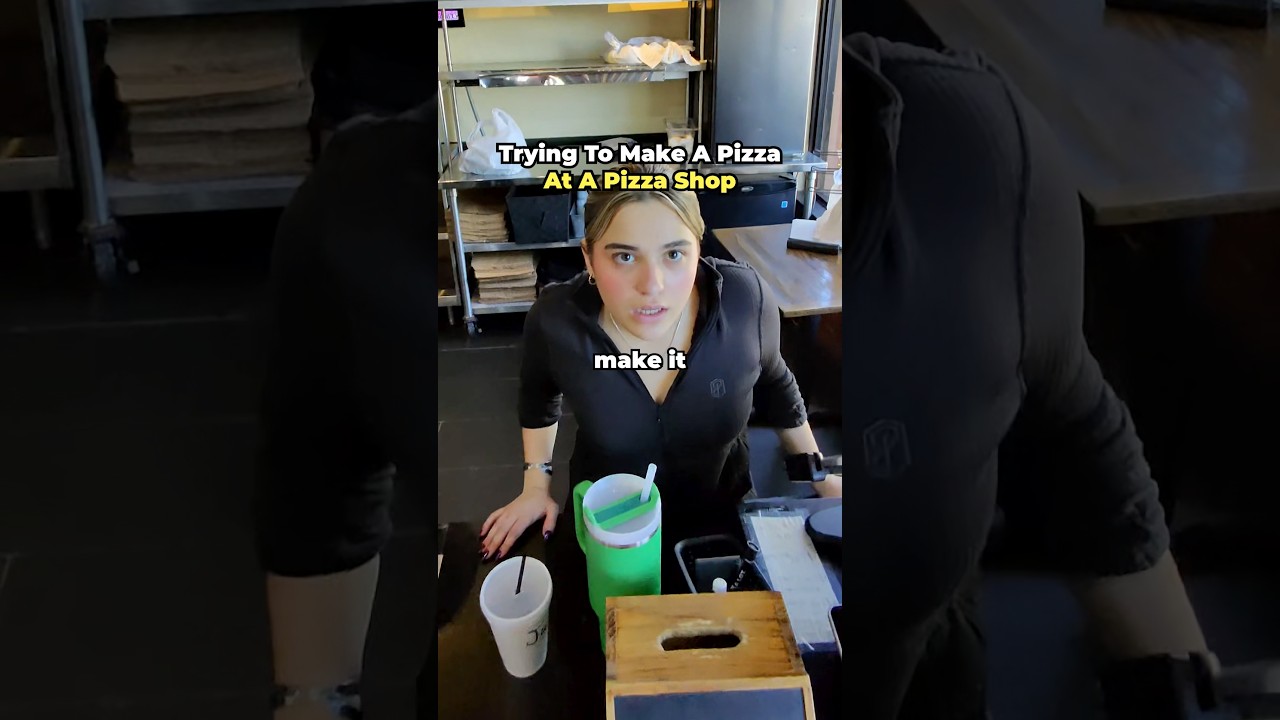 Trying to make my own pizza at a pizza shop!