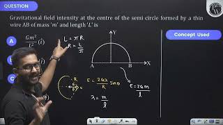 Gravitational field intensity at the centre of the semi circle formed by a thin wire \(\mathrm{A....