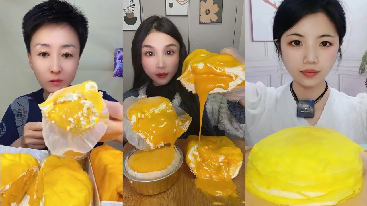 ASMR✨Yellow Custard Cream Cake Mukbang🥞Roll Cake Dessert Eating Show