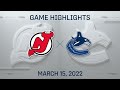 NHL Highlights | Devils vs. Canucks - Mar. 15, 2022