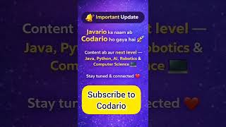Javario is now Codario. Subscribe to Codario.#cbse #icse #java #python#codario#coding #education