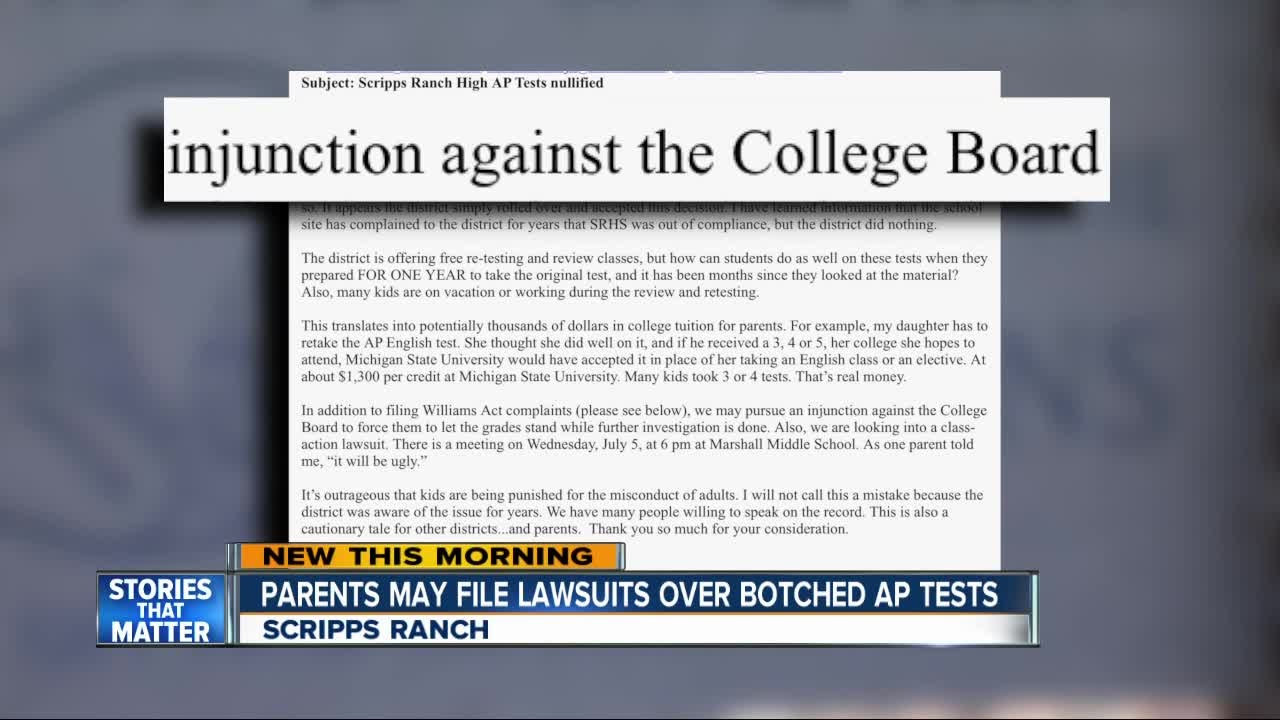 Parents may file lawsuits over AP Test debacle at Scripps Ranch High School