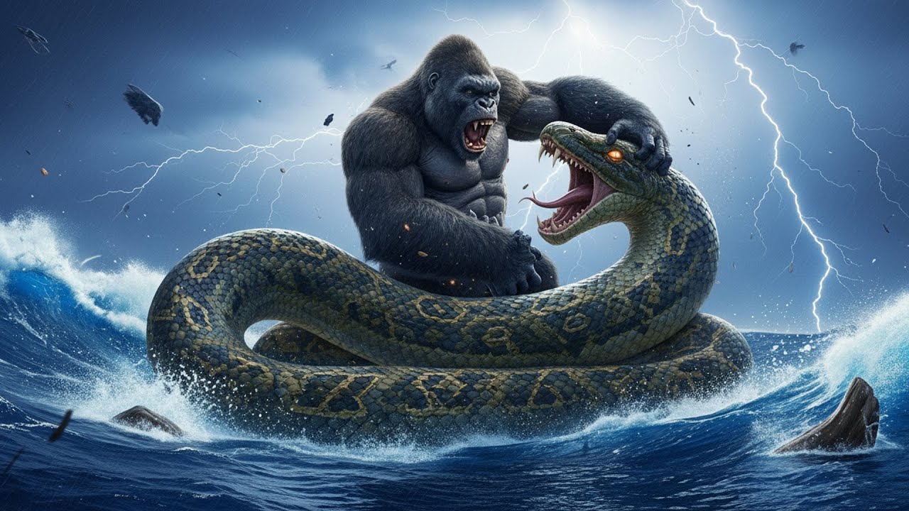 King Kong vs Titanoboa: Prehistoric Battle from 60 Million Years Ago Featuring the Three-Headed Wolf