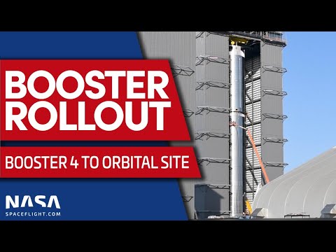 LIVE: Super Heavy Booster 4 rolls to pad with 29 Raptor engines