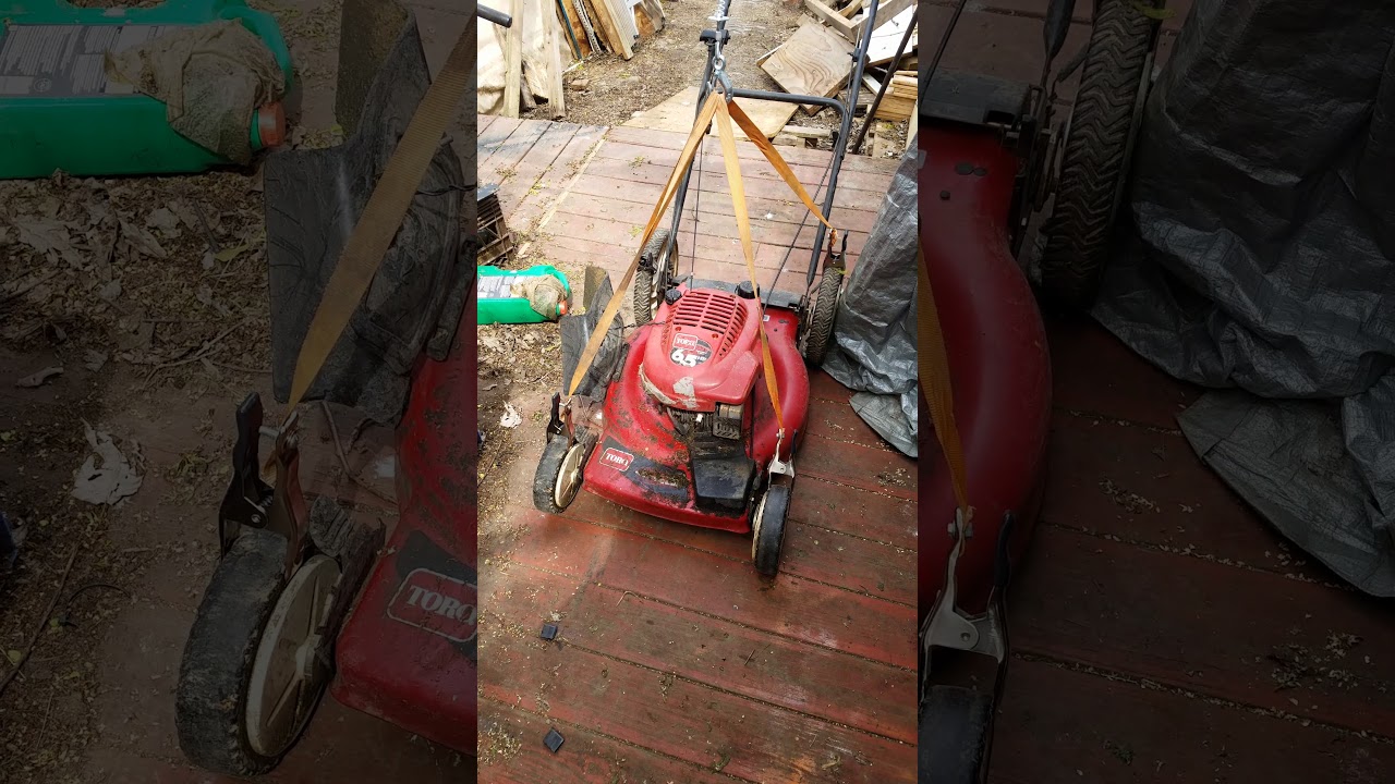 Harbor freight 440 electric winch, converted to push mower lift, for