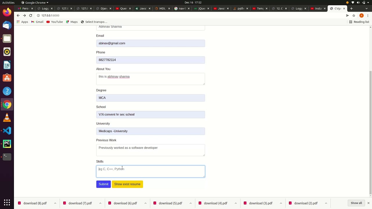 Cv Generator application Demo