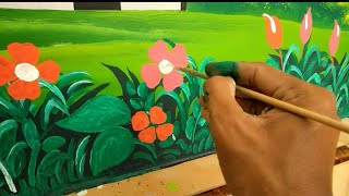 CARA MUDAH DAN CEPAT MELUKIS RUMPUT DAN BUNGA DI DINDING TK