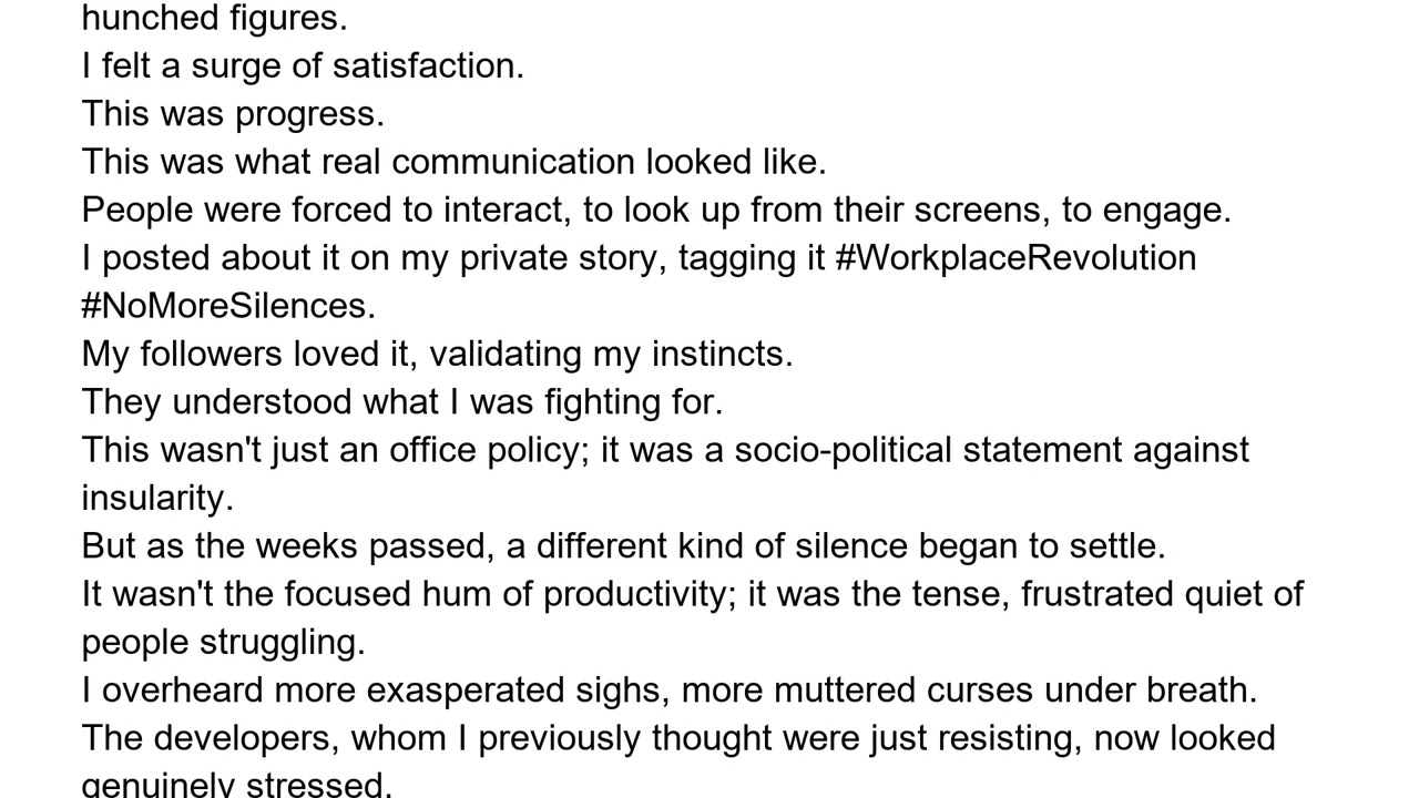 feminist intern enforces headphone ban men withdraw she panics as the client walks away