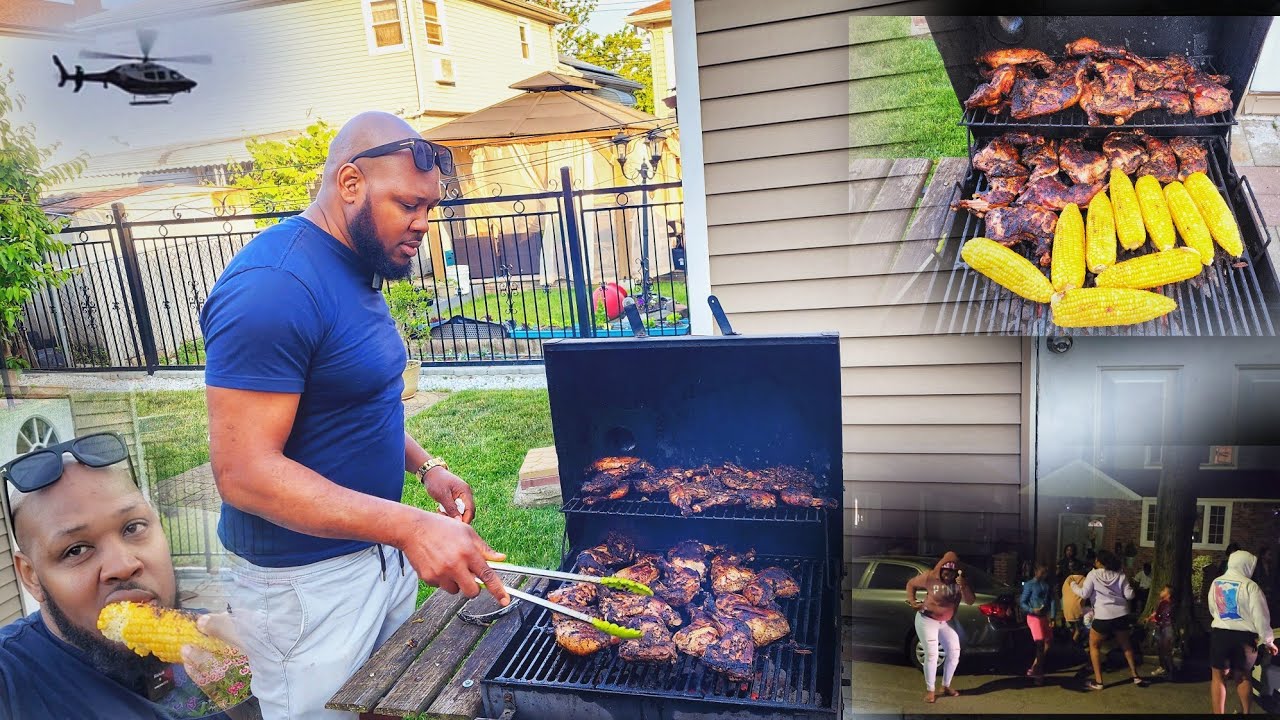 jerk chicken and Roast corn memorial day back yard cookout&Grill/then