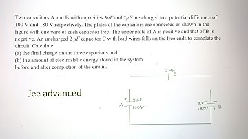 Two capacitors a and b with capacities 3uf and 2uf are charged to a potential difference of 100v and