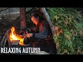Relaxing autumn camping fishing foraging bushcraft shelters