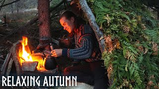 Relaxing AUTUMN Camping🍂 Fishing, Foraging, Bushcraft Shelters