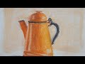 Soft pastel still life| orange kettle drawing 